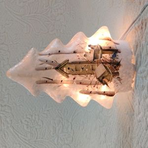 Vintage Frosted Glass Lighted Christmas Tree With Bird Houses & Dogwood